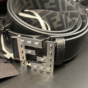Fendi Revesible Black Belt with Silver Logo Buckle Size 105